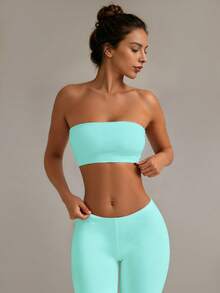 XLLAIS Women's Sexy Strapless Short Basic Tank Top, Fashion Solid Color Elastic Slim Fit White Tube Top, Suitable For All Seasons Summer - Mint Blue - View 1