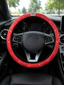 1PC Sparkling Rhinestone PU Leather Soft Comfortable Car Steering Wheel Cover Without Inner Ring - A - View 9