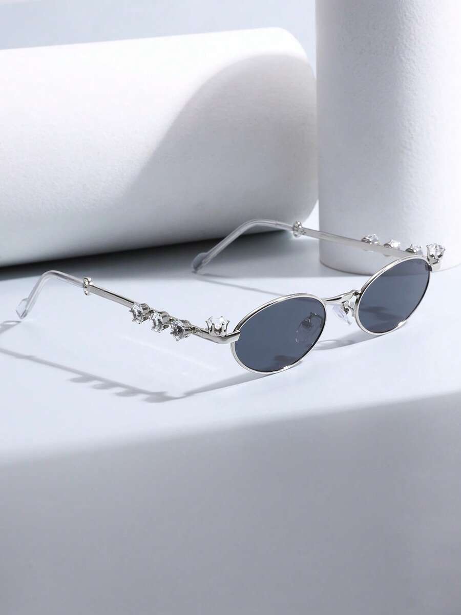 1pc Women's Oval Small Frame Personalized Multi-Color Metal Rhinestone Design Vintage Elegant Luxury Punk Style European And American Fashion Party Ball Glasses - Multicolor - View 1