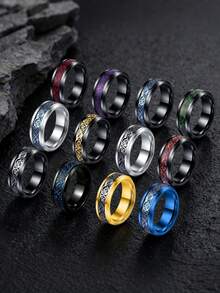 12-Piece Set Hip Hop Celtic Dragon Beveled Stainless Steel Ring Set, Unisex Dragon Rings, For Daily, Party & Business Wear, Christmas Gift - Multicolor - View 1
