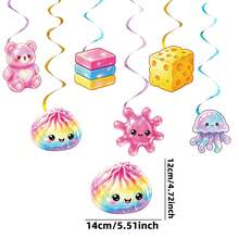 21PC Cute Cartoon Food Theme Birthday Party Decoration Set, Including Birthday Flags With Dumpling And Bread Patterns, Jelly Bear And Starfish Hanging Ornaments With Rotating Fringes, And Party Ceiling Hanging Decorations - View 8