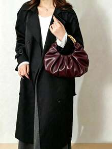 Cloud-Shaped Pleated Underarm Bag, PU Material, Suitable For Daily Use, Shopping, Commuting, Work, And University - Burgundy - View 7