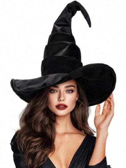Halloween Women's Velvet Witch Hat With Organza Bow Decoration, Cosplay Costume Accessory
