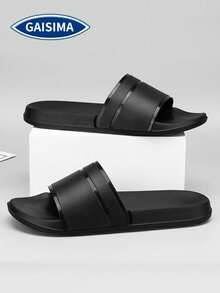 GAISIMA Men's Vintage Geometric Print Open Toe Slide Sandals, Thick Sole Soft Casual Slippers, Unisex Home Slippers For Indoor And Outdoor Summer Use - Black - View 1