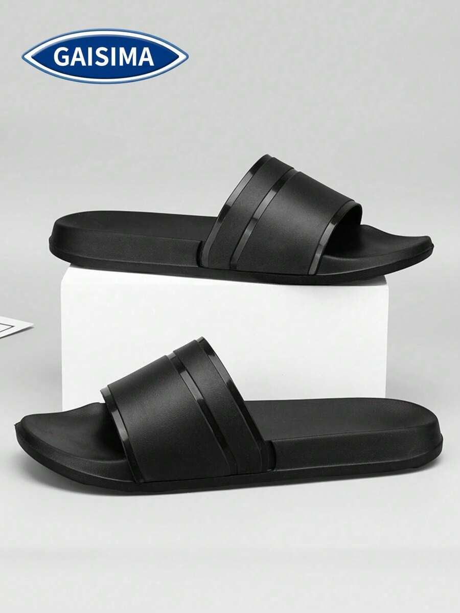 GAISIMA Men's Vintage Geometric Print Open Toe Slide Sandals, Thick Sole Soft Casual Slippers, Unisex Home Slippers For Indoor And Outdoor Summer Use - Black - View 1