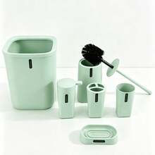 4/6‑Piece Bathroom Accessory Set, Countertop Storage Kit, Includes Soap Dispenser, Toothbrush Holder, Drinking Cup, Soap Dish, Matte Smooth Plastic Bathroom Organizer For Home Bathroom Vanity Countertop Decor - Multi-color Bathroom Set - View 3