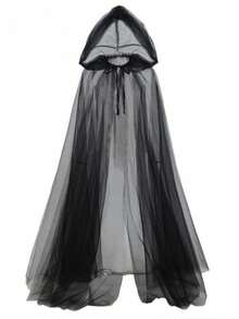 1Pc Halloween Long Hooded Net Fabric Women's Cape, Dark Witch's Cloak Costume For Role-Playing, Wedding Accessory, Bride's Shawl, Gift For Friend - Multicolor - View 9