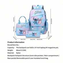 Miniso Disney Lilo & Stitch 3合1學生背包套裝，包含背包 + 保溫便當袋 + 鉛筆袋，完美的開學禮物 - 藍色 - 查看 4