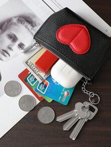 Heart-Shaped Candy Color Mini PU Coin Purse With Keychain, Cute Fashion Small Wallet For Women - View 5