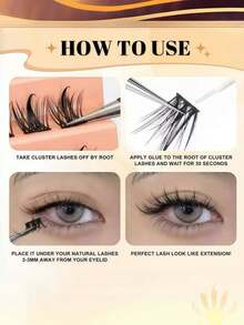 8-16MM D Curl Anime Style European Segmented Self-Adhesive Thick Single Cluster False Eyelashes - Black - View 6