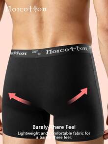 Norcotton 1pc Cotton Sports Underwear Solid Color Long Boxer Shorts - Black - View 2