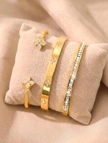Fashionable European Style Luxury Hollow Cubic Zirconia Bracelet Set, High-End Personalized Gift, Suitable For Girlfriend, Suitable For Wearing At Banquets. - Gold - View 6
