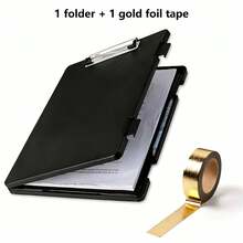 2pcs Set: 1pc Multi-Function Flip Cover File Box, Universal Office & Student Document Storage Tool + 1 Roll Gold Foil Washi Tape - Flip Folder - View 12