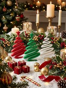 Tabletop Christmas Tree Decor, 3Pcs Mini Spiral Xmas Tree Figurine, Small Minimalist Christmas Ornament For Home Shelf Desk Table Centerpiece, Winter Holiday Party Indoor Decoration, Gift For Her - Christmas Tree Ornament - View 2
