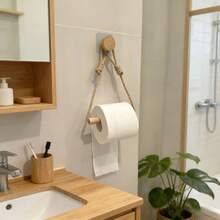 1/2pcs Rope Paper Towel Holder Solid Wood Woven Storage Towel Rack Face Towel Organizer Drill-Free Creative Toilet Paper Holder Elegant Practical Bathroom Accessories - Apricot - View 6