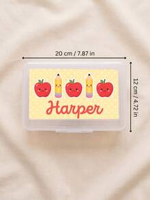 1pc Custom Name Pencil Box,Personalized Cute Cartoon Apple Pencil Print Customized Pencil Container,Back‑To‑School Supplies,Custom Gift For Classroom Use - Multicolor - View 6