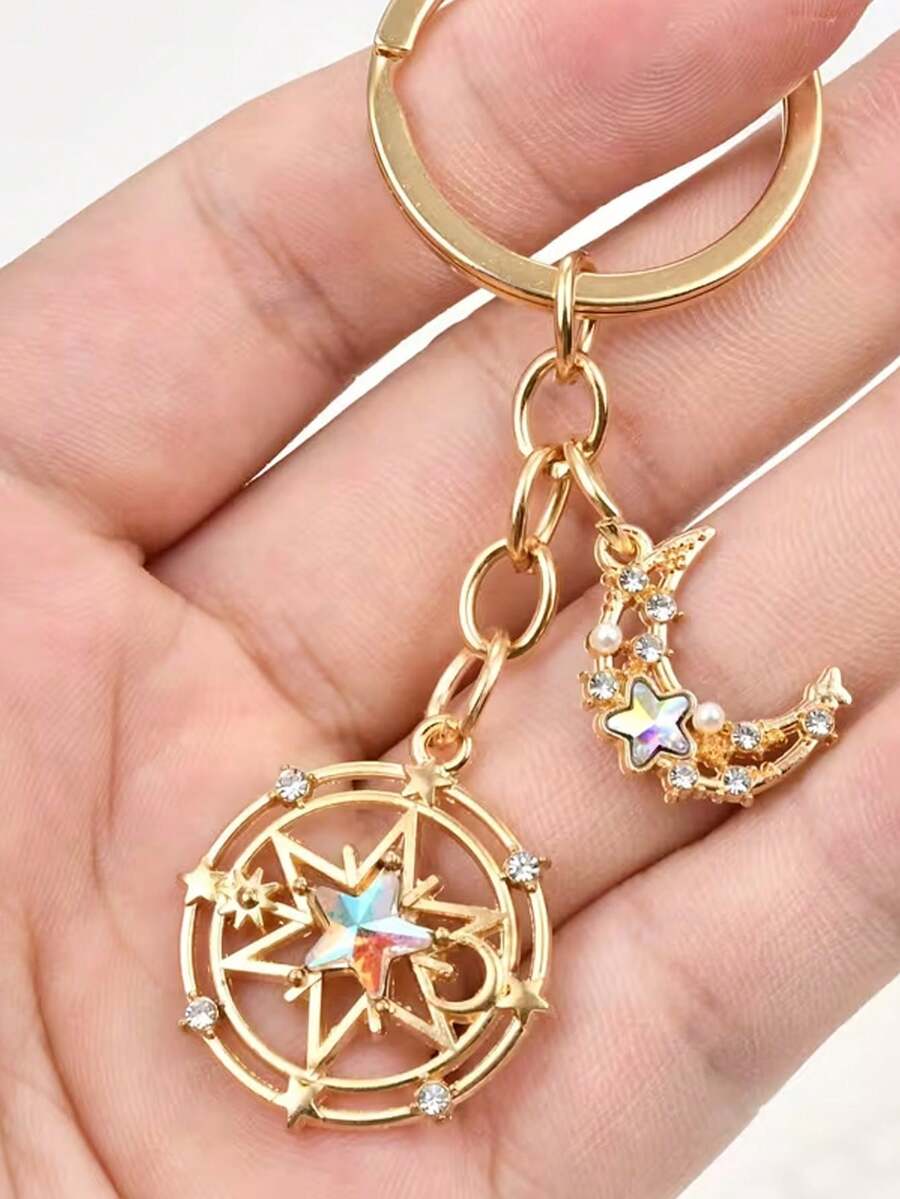 1pc Star & Moon Keychain, Sun Moon Star Element Exquisite Keychain Bag Pendant, Car Keychain, Great Gift For Friends And Holiday Gift - Multicolor - View 1
