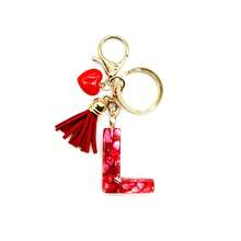 Pomegranate Style 26 Letter Keychain, Red Resin Key Chain With Heart Decoration, Tassel Crystal Bag Charm Pendant - Multicolor - View 16