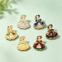 1pc Gold Border Victorian Dress Goose Enamel Pin Vintage Floral Bonnet Duck Princess Gown Lapel Pin, Metal Pin For Jackets Bags Novelty Badge Pin Gift - Multicolor - View 3