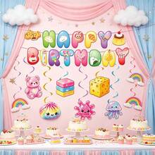 21PC Cute Cartoon Food Theme Birthday Party Decoration Set, Including Birthday Flags With Dumpling And Bread Patterns, Jelly Bear And Starfish Hanging Ornaments With Rotating Fringes, And Party Ceiling Hanging Decorations - View 6