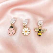 3pcs Daisy Bee Pink Ladybug Shaped Phone Dust Plugs - Alloy Material, As Dust Barrier And Phone Decoration - Flower & Insect Shaped Accessories, Suitable For Your Devices - Multicolor - View 1