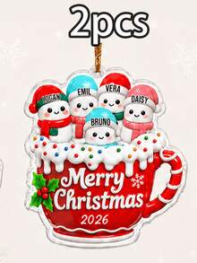 Custom Snowman Mug Christmas Ornament, Personalized 2-6 Name Tree Hanging Decor, Festive Holiday Family Style, Customized Christmas Decoration, Customizable Name Keepsake, Christmas Tree Decor, Family Friends Gift 2026, Christmas Gift - Style B - View 7
