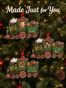 Personalized Christmas Train Photo And Text Acrylic Ornament, Baby First Christmas Keepsake, Family Holiday Tree Decoration, Ready To Hang - Multicolor - View 3