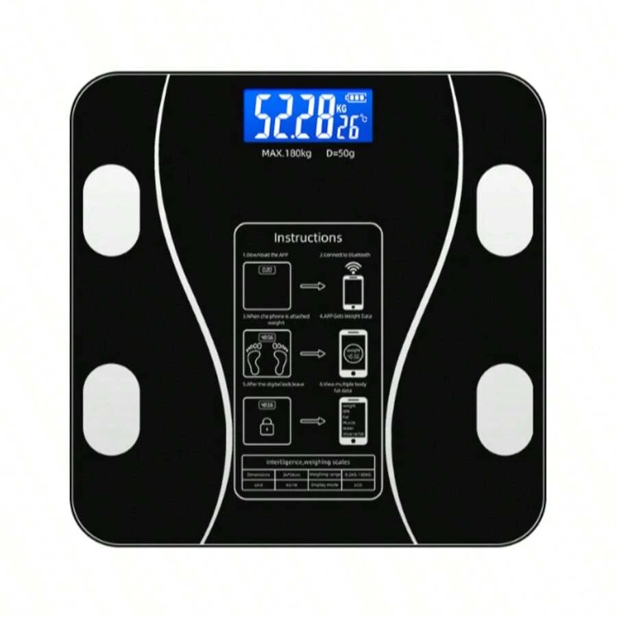 Smart Bluetooth Body Fat Scale – USB-C Charging, LED Display, Tracks Weight, BMI, Body Fat Percentage, And Muscle Mass – Suitable For Home Gym And Bathroom Use.