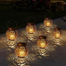 Rustic Iron Peony Solar Hanging Lantern, Handy Exquisite Patterned Solar Carry Lamp, Mellow Glow For Garden Patio Balcony Camping Lawn Decor, Ideal For Christmas, Halloween Ghost Party, Fine Decorative Light Gift For Birthday And Holiday Occasions - Solar Peony Iron Lantern Light - View 3