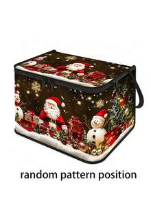 Christmas Zipper Storage Box, Santa Claus & Reindeer Print, Dual Handles, Large Size (42cm*30cm*30cm) Foldable Holiday Storage Bin, Dust-Proof Rectangular Storage Container, Suitable For Christmas Decorations, Gift Wrapping, Clothing, Wardrobe, Bedroom And Christmas Party Home Decor - Multicolor - View 18