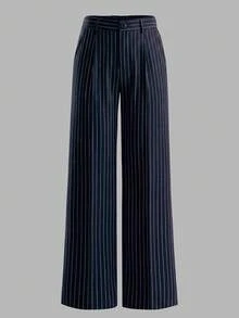 ANCHOSE Women's Casual Elastic Waist Striped Pants, Navy Blue And Pink, Spring/Summer - Navy Blue Vermicelli - View 2