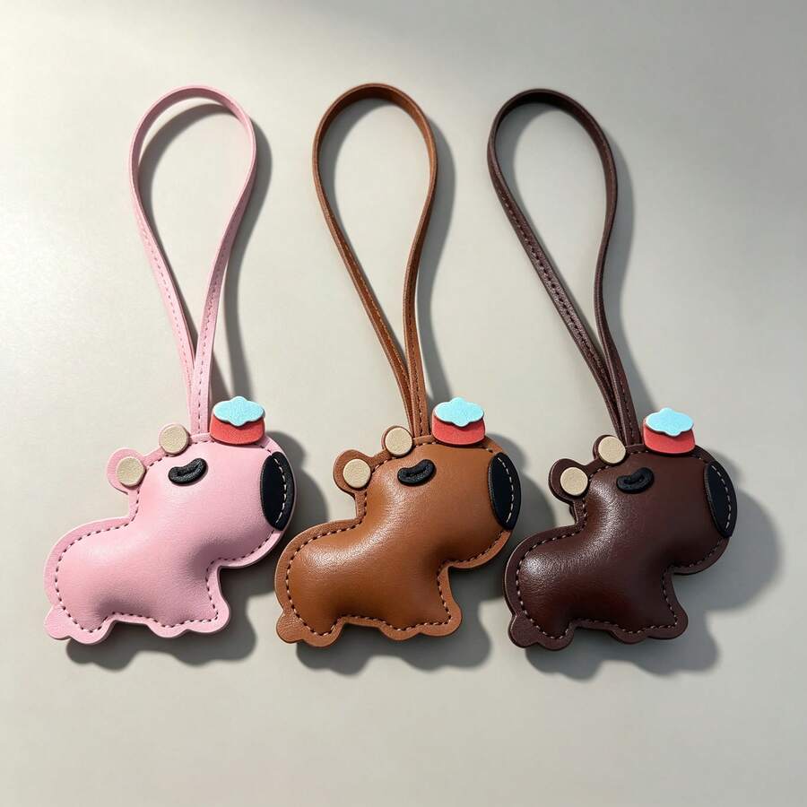 JRESSIAL Multi-Color Cute Capybara Leather Bag Charm, Cartoon Animal Pendant, Handbag Strap Decoration, Handbag Backpack Ornament, Sweet Gift For Women - Multicolor - View 1