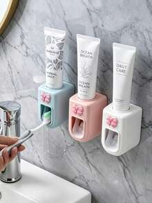 Wall-Mounted Automatic Toothpaste Dispenser, Toothpaste Holder, Toothpaste Dispenser, Toothpaste Storage Rack, Wall-Mounted Automatic Toothpaste Squeezer, Elegant Bow Decoration, Suitable For Home, No Drilling Installation, Detachable And Replaceable Toothpaste Tube Holder, Hygienic Operation, Suitable For Bathroom, No Drilling Required, Also Suitable For Commercial Use - Multicolor - View 4