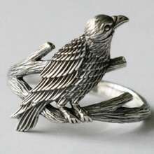 Gmzalx Vintage Textured Branch Raven Women's Ring, Unique Gothic Style Animal Ring, Suitable For Daily Wear, Theme Party, Holiday Gift - Antique Silver - View 1
