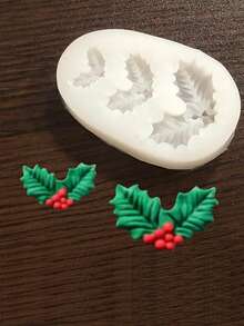 1 buah Cetakan Silikon Berbentuk Lonceng & Daun Natal DIY Aromaterapi Cetakan Lilin Resin Plaster Liburan - Daun Holly Putih - View 1