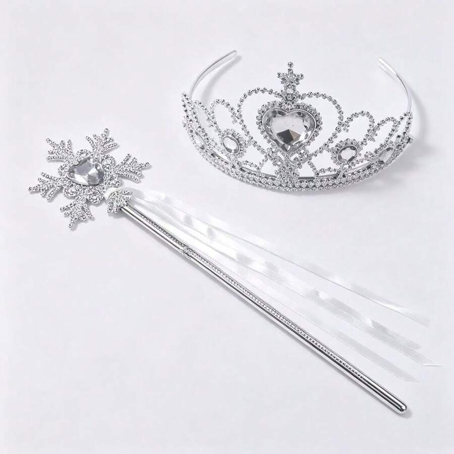 2pcs Multi-Color Optional, Heart Crown Magic Wand Set, Princess Style Cos Party Costume Accessories, Christmas Decoration,Halloween - White - View 1