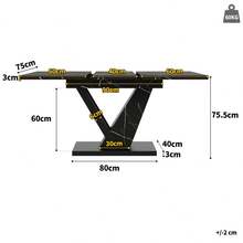Dining Table Telescopic Table (120-160*75cm), Extendable Table, Extendable To 120-160cm With Aid Of Internal Insert Panels, Kitchen And Living Room, Dining Table With Black Marble Pattern - Black + MDF - View 4