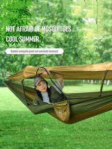 1pc Camping Hammock With Built‑In Mosquito Bug Net, Portable Lightweight Parachute Nylon Hanging Bed, Anti‑Insect Hammock Tent With Side Storage Pocket, Outdoor Swing Bed For Hiking, Backpacking, Garden Backyard Camping Use - Mosquito Net Hammock - View 3