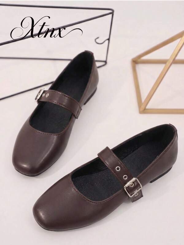 Women's Minimalist Casual Buckle Solid Color Low Vamp Strap Flat Ballet Shoes
