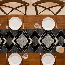 [Perfect Geometric Table Runner] Elegant Black And White Geometric Table Runner - Abstract Diamond Pattern, Bohemian Style, Suitable For Kitchen, Dining Room, Outdoor Garden Party - Polyester Fiber Hard Fabric, Rectangular, Perfect For Christmas Decoration, Best For Christmas - Black and White - View 4