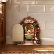 1pc Christmas Mouse Wooden Fairy Door Plaque With Hinged Opening Door, Rustic 3D Baseboard Decor For Home, Room, Party And Christmas Decoration - Christmas Wooden Ornament - View 3