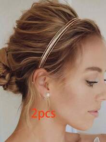 Simple And Stylish Metal Thin Headband Suitable For Daily Wear - Gold - View 4