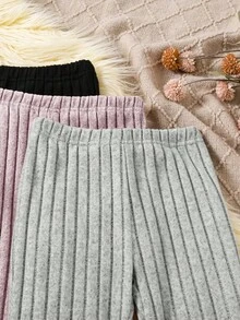 3pcs/Set Tween Girl Solid Color Tight Flared Pants, Autumn/Winter - Multicolor - View 4