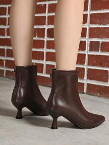 2025 Autumn/Winter New Brown High Heel Ankle Boots For Women, Pointed Toe Elastic Slim Fit Thermal Lined Ankle Boots - Brown - View 11
