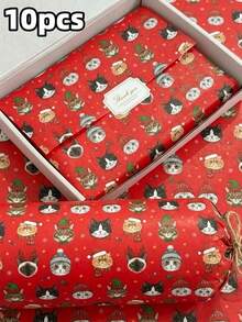 40 Sheets 50x35cm Christmas Cat Pattern Paper Napkins, Multiple Packaging, DIY Handmade Wrapping Paper, Suitable For Winter Christmas, Waterproof And Reusable, Indoor Tabletop Gift Box, Gift Bag Filler Wrapping Paper, Best Gift For Cat Lovers - Red Christmas Cat - View 9