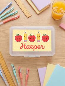 1pc Custom Name Pencil Box,Personalized Cute Cartoon Apple Pencil Print Customized Pencil Container,Back‑To‑School Supplies,Custom Gift For Classroom Use - Multicolor - View 10