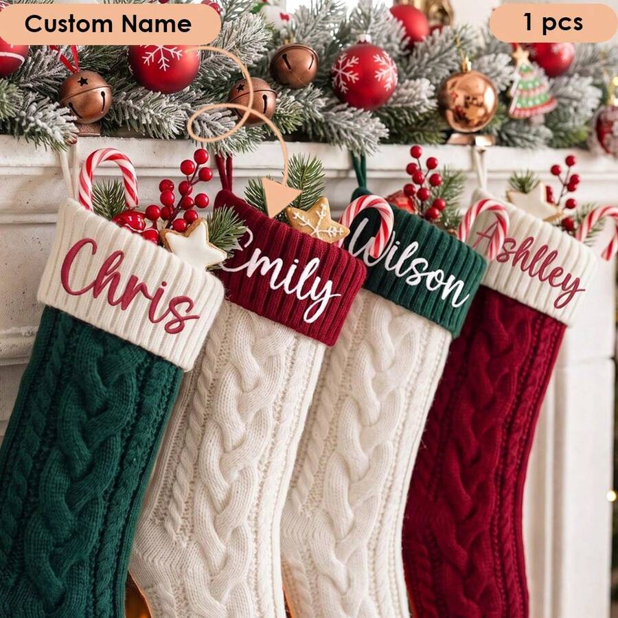 MerexSync Embroidered Christmas Stockings With Name, Personalized Christmas Stockings, Family Knitted Christmas Stockings, 2026 Customized Christmas Gift - Multicolor 2 - View 1