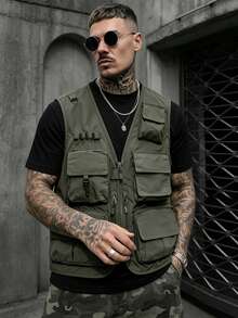 Men's Spring/Autumn Lightweight Outdoor Workwear Multi-Pocket Tactical Vest Jacket - Army Green - View 1