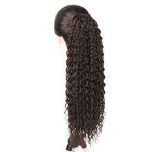 Aplique Rabo de Cavalo Cabelo JENIFER Jerry Curly Longo Fibra Sintética Premium Preto Natural 60cm 130g Castanho Médio - 4# - Marrom - Visão 5
