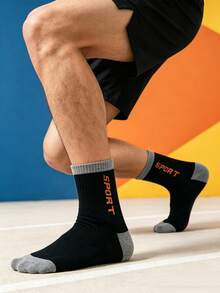 1/5/10 Pairs Random Men's Mid-Calf Socks, Multi-Color Sport Letter Athletic Socks, Non-Slip Shock-Absorbing Running Socks, Fitness Socks - Multicolor - View 3
